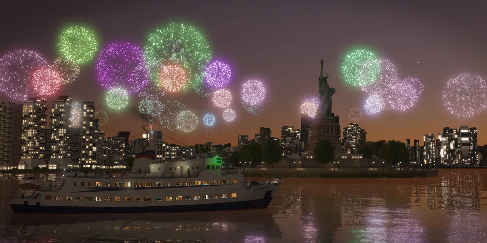 Fogo de artifício sobre uma cidade